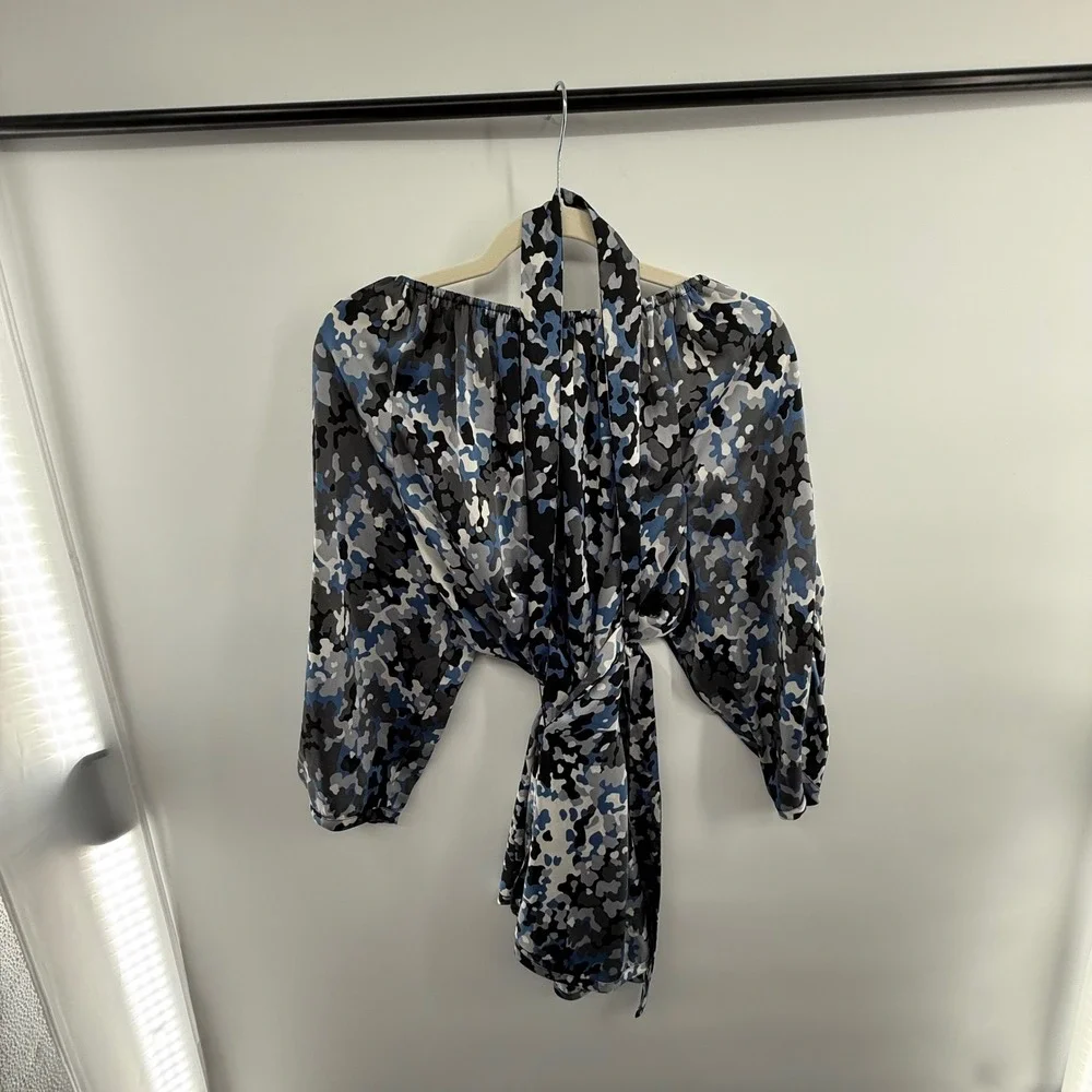 Michael Michael‎ Kors Abstract Print Peasant Blouse Size 2X Belted Top